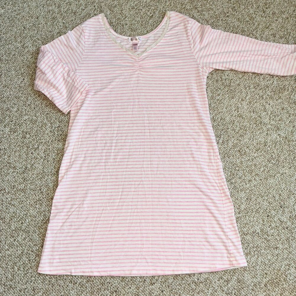 Flora's Follies Pink White Striped Sleeping Wear shirt dress Women M
